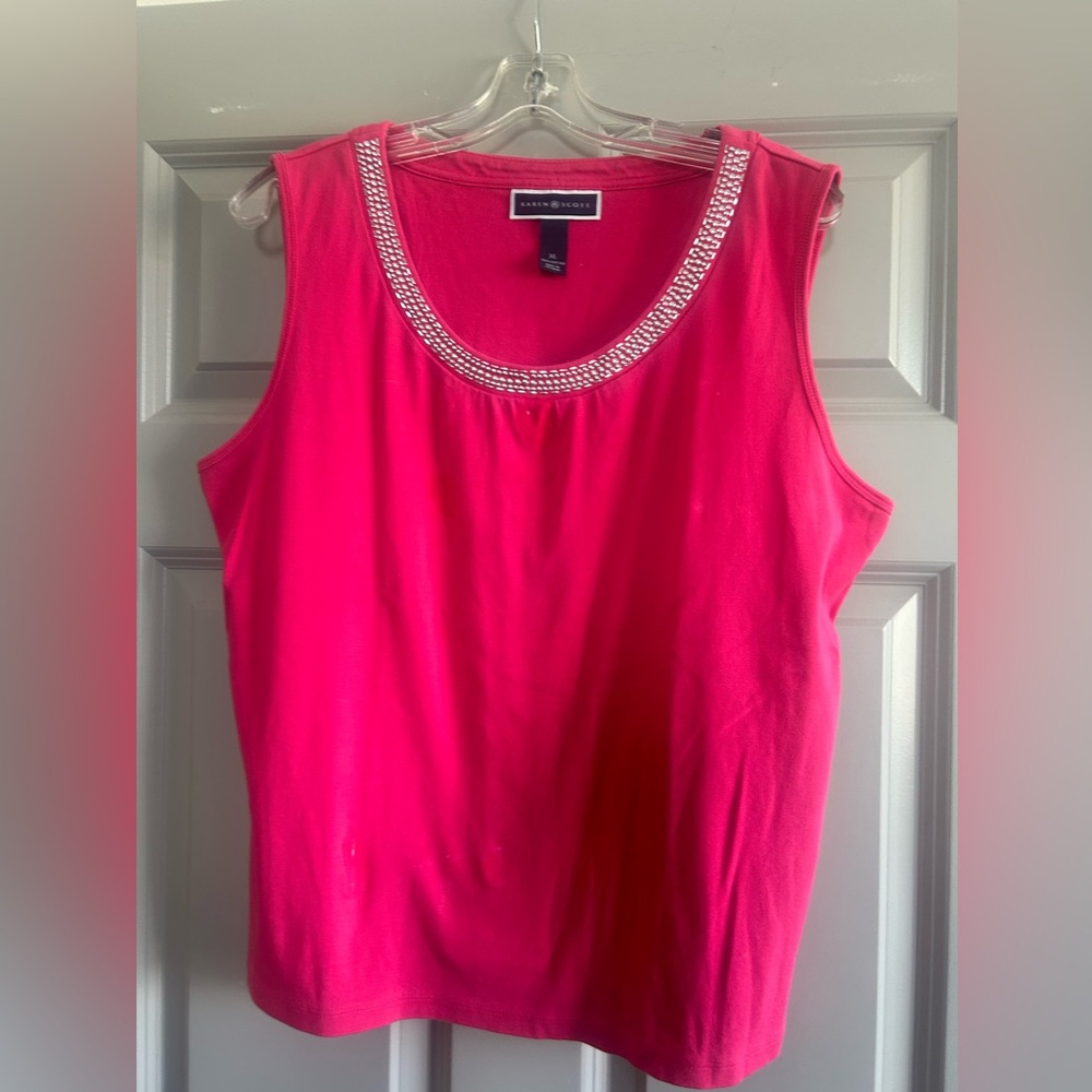 Hot Pink silver beaded XL sleeveless top.